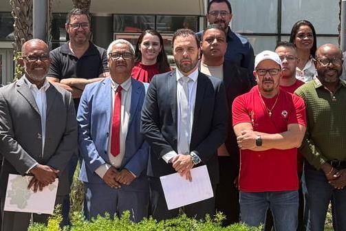 Coordernador de Controle de Serviços da PF, ao centro, recebeu dirigentes da CNTV e sindicatos